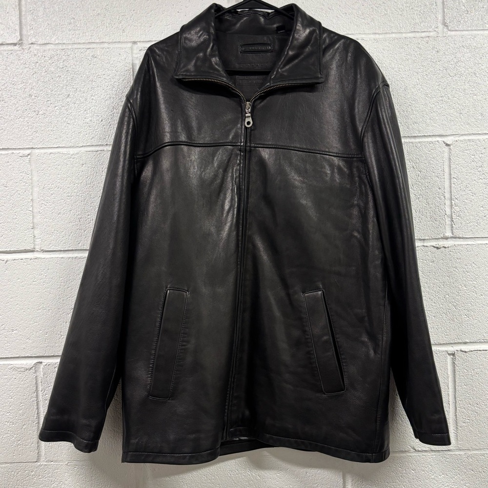 ROUNDTREE & YORKE Vintage 1980’s Black Leather Zip Up Jacket Men’s Size Large